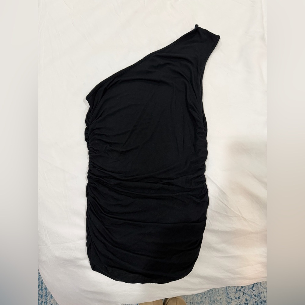 BCBG Black One Shoulder Ruched Tank Top